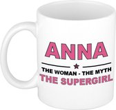 Naam cadeau Anna - The woman, The myth the supergirl koffie mok / beker 300 ml - naam/namen mokken - Cadeau voor o.a  verjaardag/ moederdag/ pensioen/ geslaagd/ bedankt