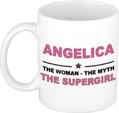 Naam cadeau Angelica - The woman, The myth the supergirl koffie mok / beker 300 ml - naam/namen mokken - Cadeau voor o.a verjaardag/ moederdag/ pensioen/ geslaagd/ bedankt