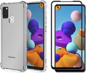 Samsung A21s Hoesje en Samsung A21s Screenprotector - Samsung Galaxy A21s Hoesje Transparant Shock Proof Case + Full Screen Protector Glas