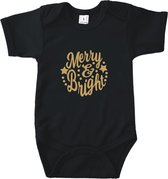 Go Mama® Baby Cadeau - Kerst cadeau - Rompertjes Baby met tekst - Kerstmis - Merry & Bright - Katoen - Zwart - Maat 62/68 - Korte mouw