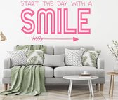 Muursticker Start The Day With A Smile -  Roze -  120 x 66 cm  -  slaapkamer  nederlandse teksten  woonkamer  engelse teksten  alle - Muursticker4Sale