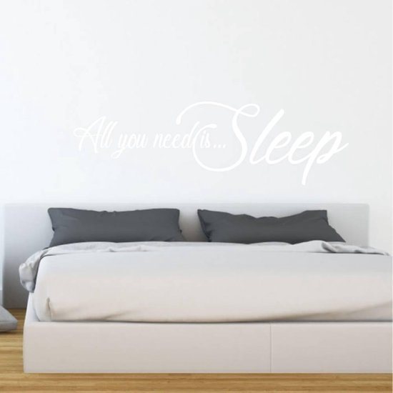 Muursticker All You Need Is Sleep - Wit - 160 x 48 cm - slaapkamer alle
