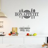 Muursticker Bon Appetit Met Bestek - Donkergrijs - 120 x 53 cm - keuken