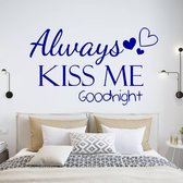 Muursticker Always Kiss Me Goodnight Met Hartjes -  Donkerblauw -  160 x 96 cm  -  slaapkamer  engelse teksten  alle - Muursticker4Sale
