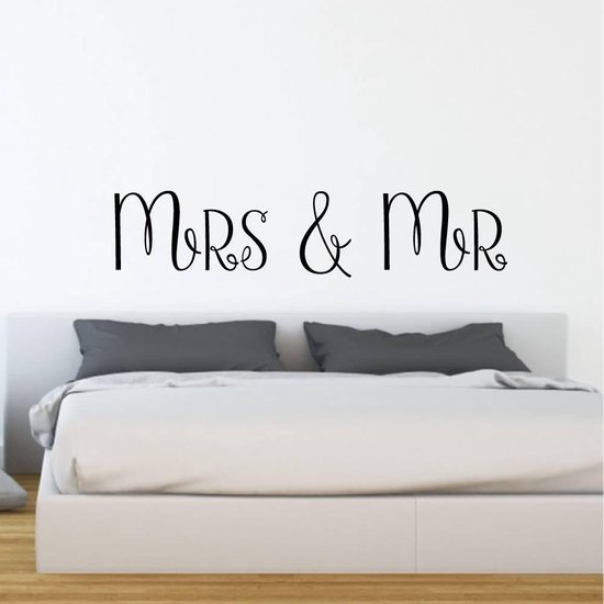 Muursticker Mrs & Mr - Zwart - 120 x 26 cm - slaapkamer engelse teksten
