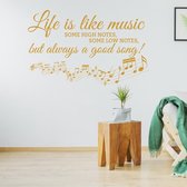 Muursticker Life Is Like Music -  Goud -  120 x 80 cm  -  alle muurstickers  slaapkamer  woonkamer - Muursticker4Sale