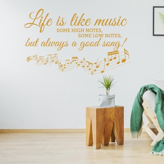 Muursticker Life Is Like Music - Goud - 120 x 80 cm - alle muurstickers slaapkamer woonkamer