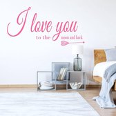 Muursticker I Love You To The Moon And Back - Roze - 120 x 60 cm - slaapkamer engelse teksten