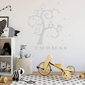 Muursticker Boom Met Vogels En Naam -  Lichtgrijs -  80 x 72 cm  -  baby en kinderkamer  naam stickers  alle  dieren - Muursticker4Sale