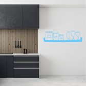 Muursticker Plank Met Potten En Wijnglazen - Lichtblauw - 80 x 23 cm - keuken