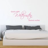 Muursticker Welterusten Good Night Buenas Noches -  Roze -  160 x 56 cm  -  slaapkamer  nederlandse teksten  engelse teksten  alle - Muursticker4Sale