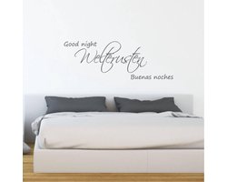 Muursticker Welterusten Good Night Buenas Noches - Donkergrijs - 120 x 42 cm - slaapkamer nederlandse teksten engelse teksten
