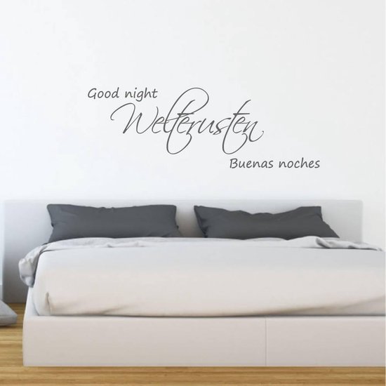 Muursticker Welterusten Good Night Buenas Noches - Donkergrijs - 120 x 42 cm - slaapkamer nederlandse teksten engelse teksten