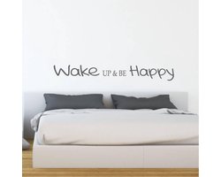 Muursticker Wake up & be Happy - Donkergrijs - 160 x 21 cm slaapkamer