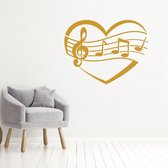 Muziek Noten In Hart -  Goud -  100 x 77 cm  -  alle muurstickers  baby en kinderkamer  woonkamer - Muursticker4Sale