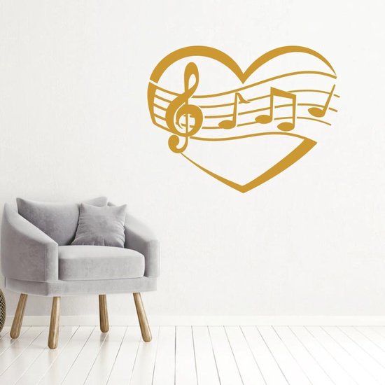 Notes de Musique en coeur - Or - 100 x 77 cm - Sticker mural