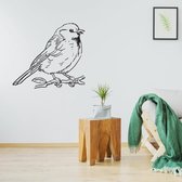 Muursticker Musje Op Tak - Geel - 60 x 53 cm - woonkamer slaapkamer dieren
