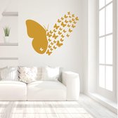 Muursticker Vliegende Vlinders - Goud - 60 x 49 cm - baby en kinderkamer - muursticker dieren alle muurstickers baby en kinderkamer slaapkamer woonkamer