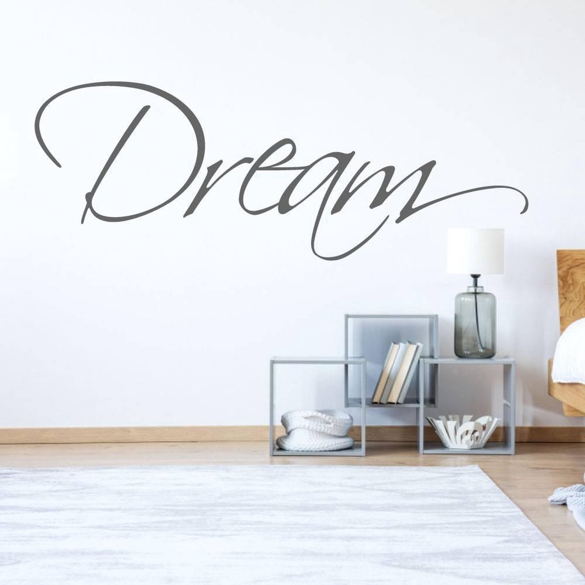 Muursticker Dream - Donkergrijs - 120 x 43 cm - slaapkamer engelse teksten