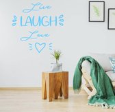 Muursticker Live Laugh Love Hartje - Lichtblauw - 40 x 40 cm - engelse teksten slaapkamer woonkamer