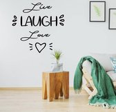 Muursticker Live Laugh Love Hartje -  Zwart -  120 x 120 cm  -  engelse teksten  slaapkamer  woonkamer  alle - Muursticker4Sale