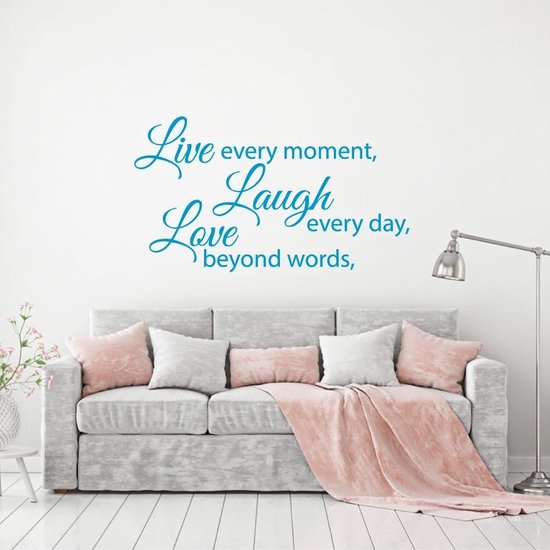 Muursticker Live Laugh Love - Lichtblauw - 80 x 45 cm - woonkamer alle muurstickers slaapkamer