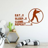 Muursticker Eat Sleep Game Repeat -  Bruin -  160 x 95 cm  -  engelse teksten  baby en kinderkamer  alle - Muursticker4Sale