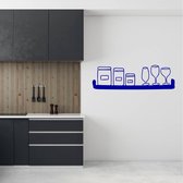 Muursticker Plank Met Potten En Wijnglazen - Donkerblauw - 120 x 34 cm - keuken