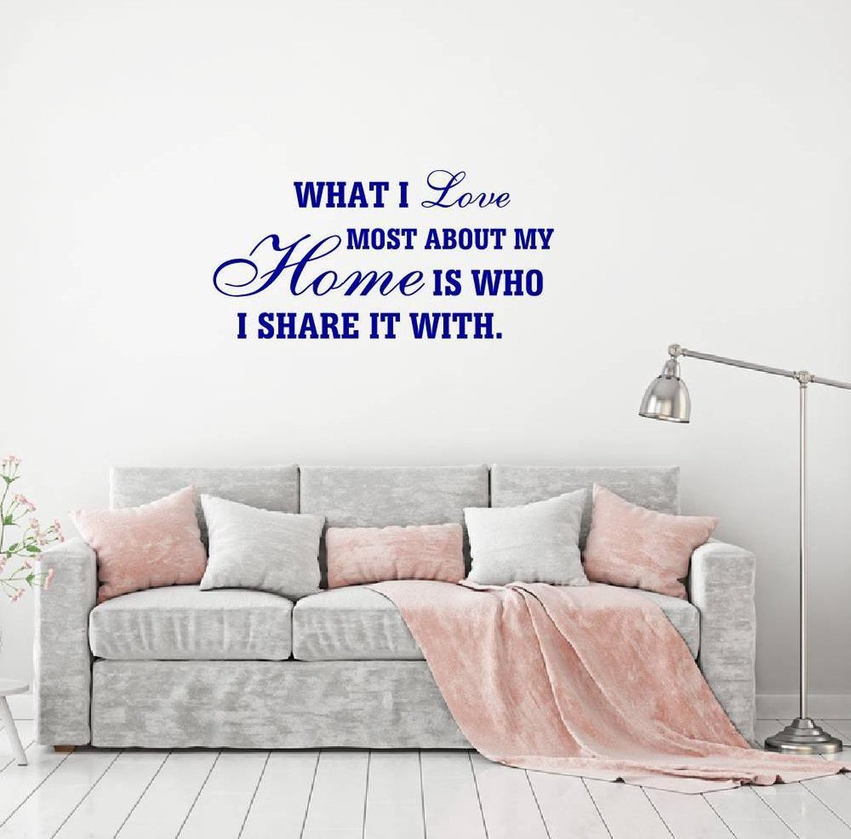 Muursticker what i love most about my home - Donkerblauw - 180 x 90 cm woonkamer