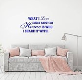Muursticker What I Love Most About My Home -  Donkerblauw -  180 x 90 cm  -  woonkamer  engelse teksten  alle - Muursticker4Sale