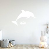Muursticker Dolfijn Met Naam - Wit - 120 x 75 cm - baby en kinderkamer - naam stickers baby en kinderkamer - muursticker dieren baby en kinderkamer alle