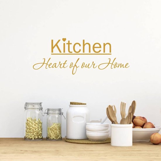 Muursticker Kitchen Heart Of Our Home - Goud - 80 x 30 cm - keuken alle
