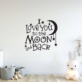 Muursticker I Love You To The Moon And Back -  Zwart -  80 x 80 cm  -  baby en kinderkamer  alle - Muursticker4Sale