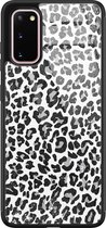 Samsung S20 hoesje glass - Luipaard grijs | Samsung Galaxy S20 case | Hardcase backcover zwart