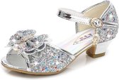 Elsa prinsessen schoenen zilver glitter strikje maat 33 - binnenmaat 21,5 cm - feest verkleedkleding - hakken schoenen