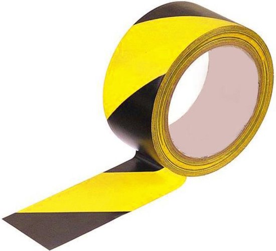 Vloer markeringstape Zwart - Geel- Vloertape- Marking Tape-50 mm breed - 33 meter