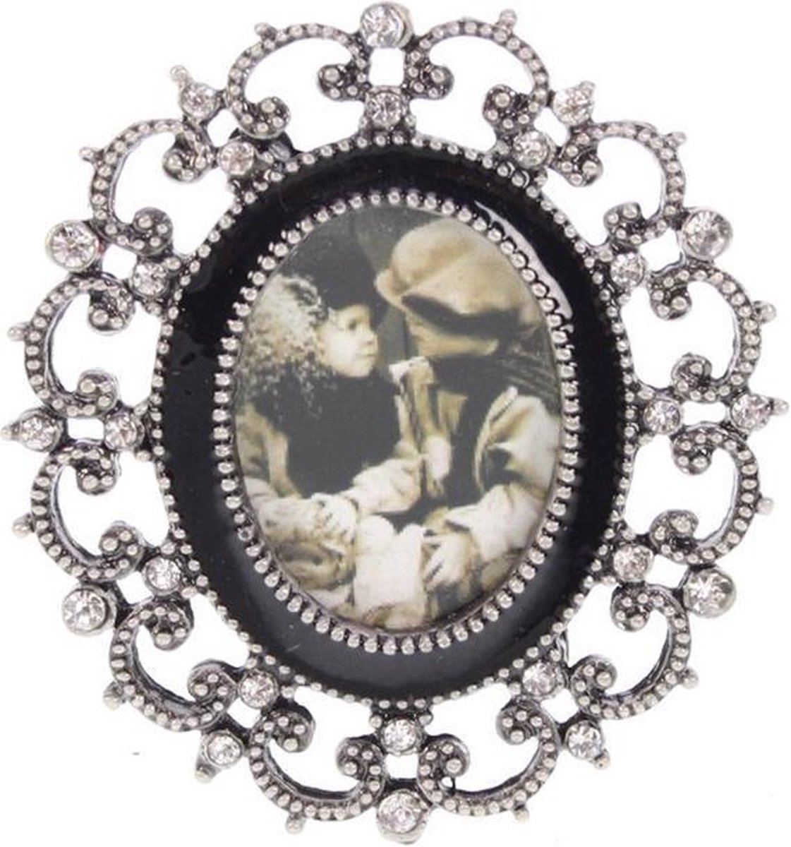 Fotolijstje ovaal zwart/antiek zilver kleur
