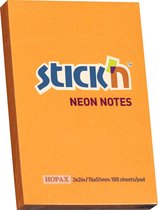 Stick'n sticky notes - 76x51mm, neon oranje, 100 memoblaadjes