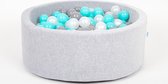 Ballenbad rond - grijs - 90x30 cm - met 300 turquoise, wit en grijze ballen