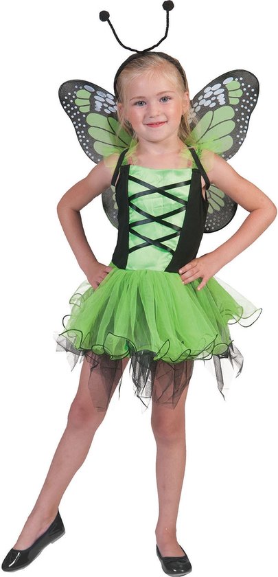 Vlinder Kostuum | Groene Vlinder Villeintje | Meisje | 8 - 12 jaar | Carnaval kostuum | Verkleedkleding