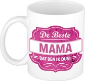 De beste mama cadeau koffiemok / theebeker wit met roze embleem - 300 ml - keramiek - cadeaumok Moederdag / verjaardag