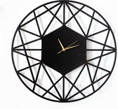 Horloge noire géométrique LSRDSGN - 60 cm - Aiguilles de couleur or - Bois - Moderne - Grande horloge - Horloge murale - Horloge murale ronde - Design