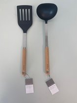 Keukengerei set 2-delig (kunststof/hout/metaal) - set van 2 stuks (divers) (zwart)