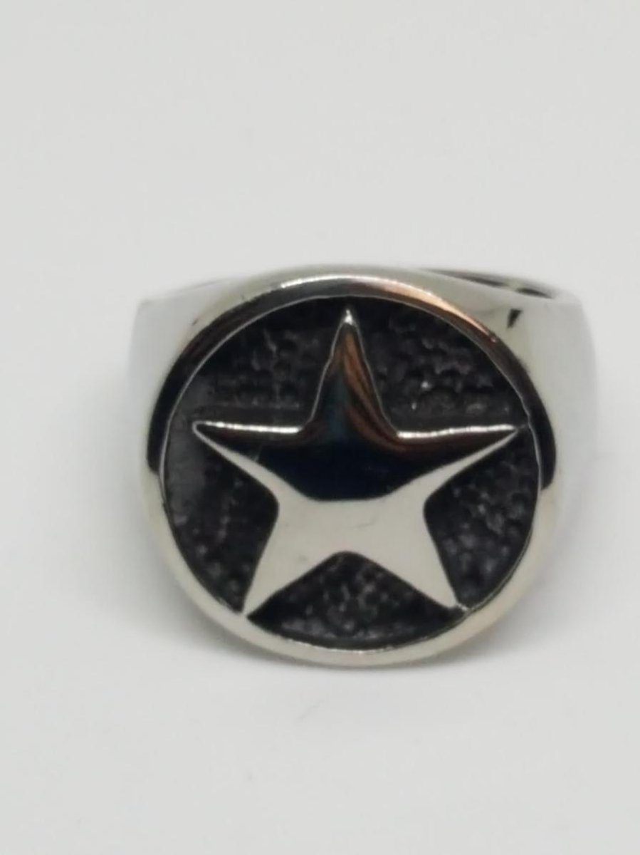 RH Jewelry Luxe Stalen Herenring – Ster Design – Elegant & Stoer – Zilverkleurig – Maat 20