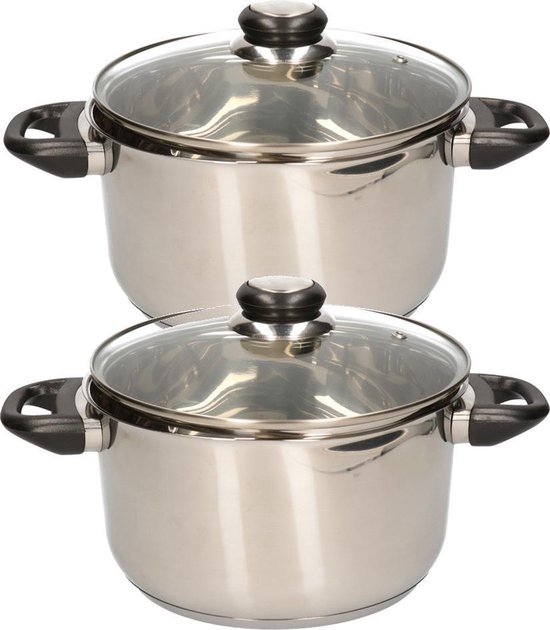 2x RVS kookpannen / pannen met glazen deksel 20 cm / aardappelpan - Koken... bol.com