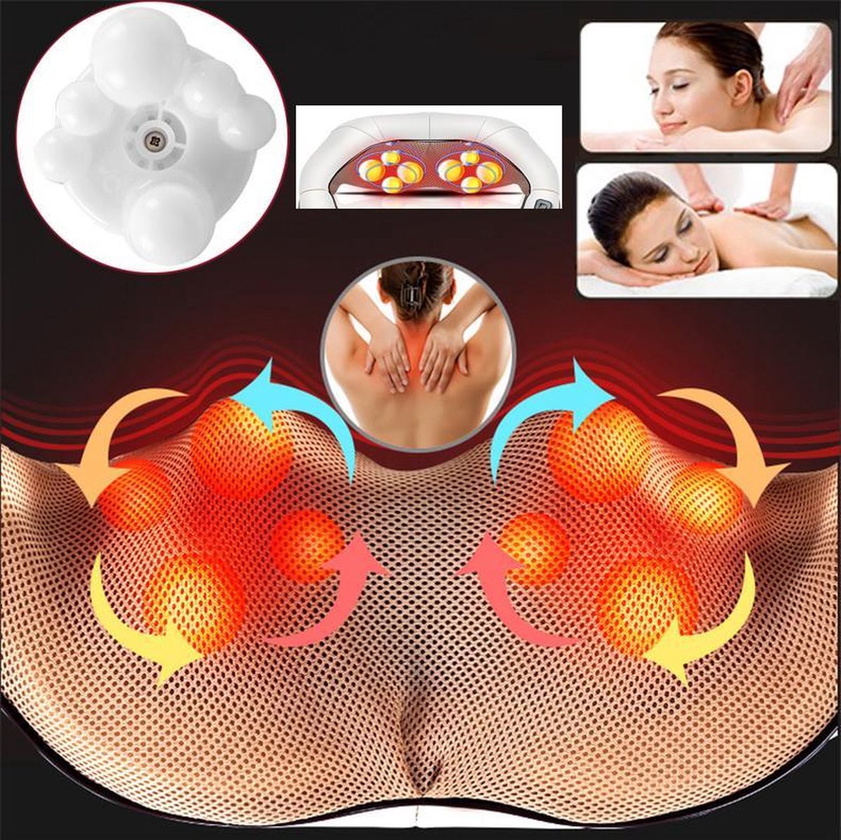 LuxeBass Elektrisch Shiatsu Nek en Schouder Massage Kussen met Arm Lussen ? Nekmassagekussen / massager met kneedmassage nekpijn - Apparaat Geschikt voor Nek/Schouders/Rug/Benen/Voeten/Kuit - Incl. Auto Stekker — cadeau in Verzorging - foto 6