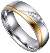 Schitterende Zilver en Gold Plated Dames Ring | Zirkonia | Vriendschapsring | 15,75 mm. Maat 49