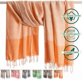 ANATURES Hamamdoek XL SEASIDE 95x175 cm | fouta strandlaken omslagdoek pareo badlaken handdoek bio katoen | Oranje