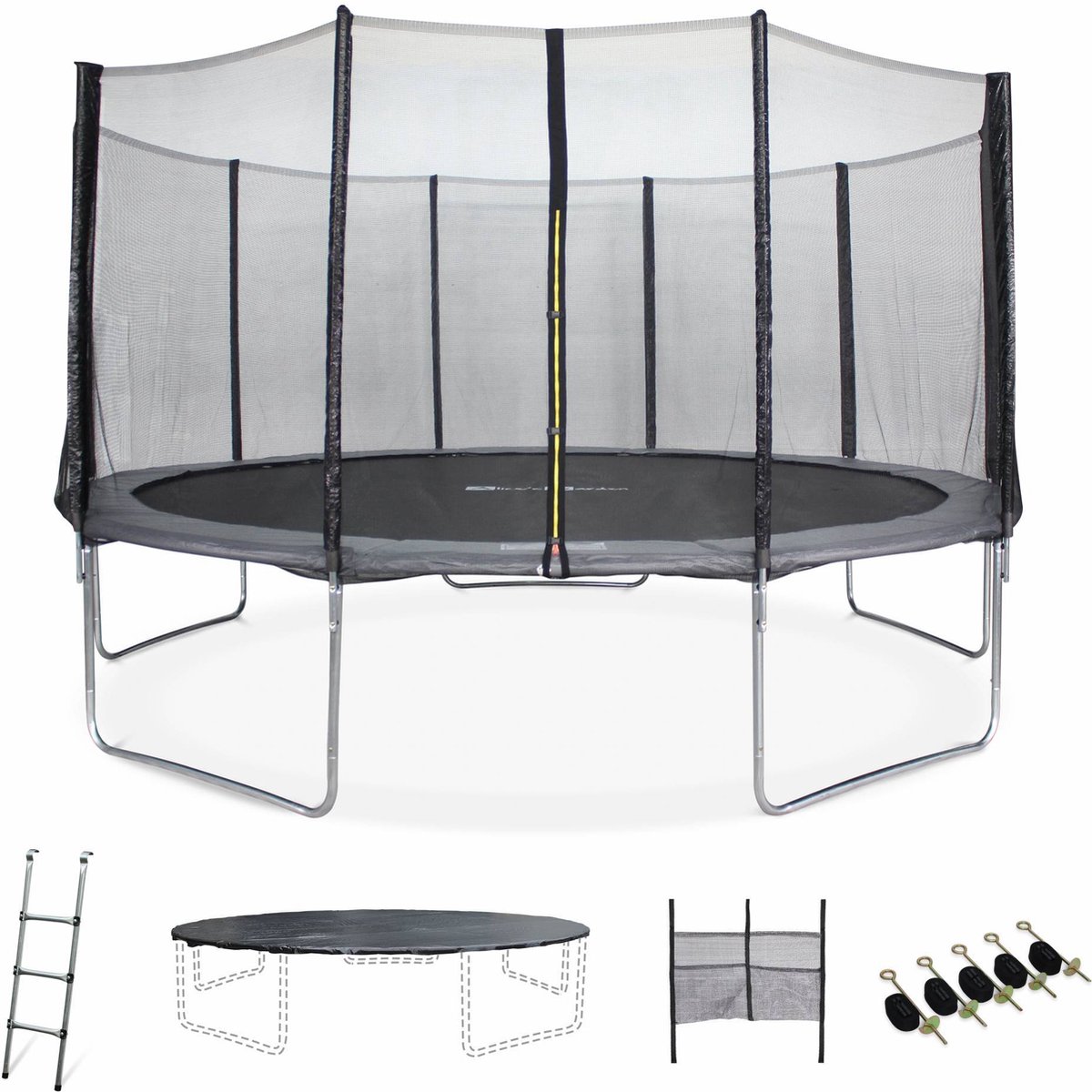 Trampoline Neptune XXL Ø 460 cm - Grijs - veiligheidsnet ladder dekzeil verankeringskit en opbergnet