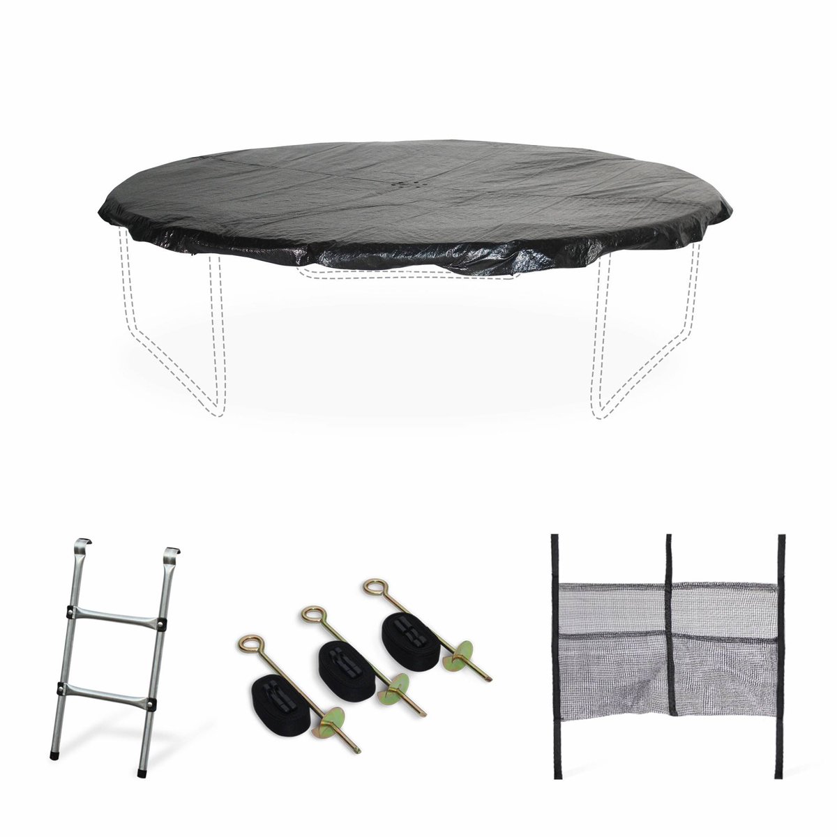 Accessoire set voor trampoline Ø250cm met ladder beschermhoes opbergnet voor schoenen en verankeringskit